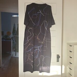 COS Black Midi Dress with Multicolor Abstract Line Print